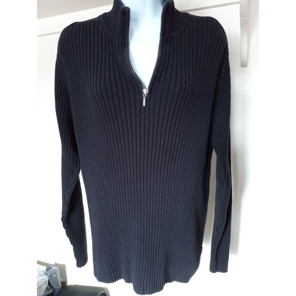 Levis Red Tab Mens XL Black Ribbed Knit 1/4 Zip Cotton Sweater Vintage RN 15610‎